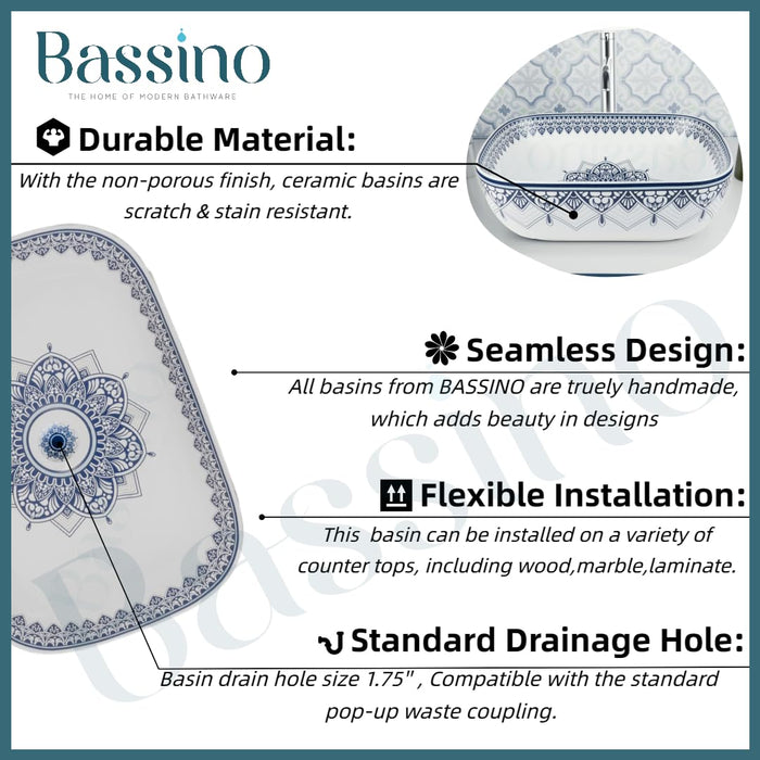 Moroccan Style Ceramic Wash Basin Blue & White