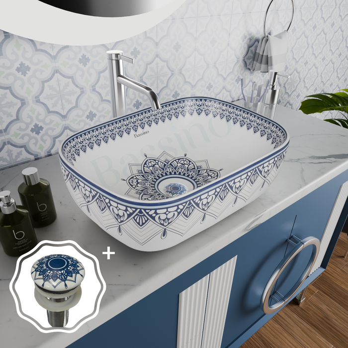 Moroccan Style Ceramic Wash Basin Blue & White