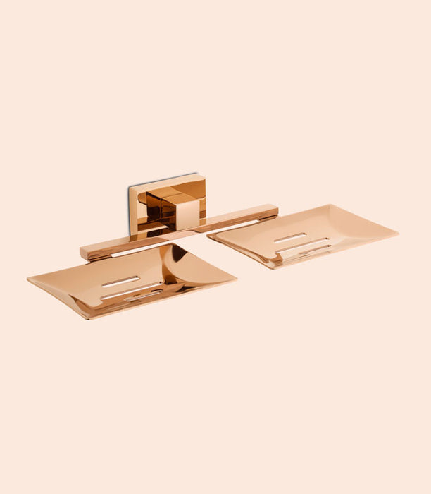 BASSINO Stylish Double Soap Dish For Bathroom/office/home/hotels-Brass,Glossy Finish Rose gold