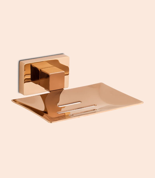 BASSINO Stylish Single Soap Dish For Bathroom/office/home/hotels-Brass-Chrome Glossy Finish Rose gold