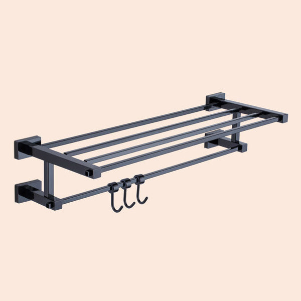 BASSINO Stylish Towel Rack With Rod For Bathroom/office/home/hotels-Brass-Chrome Glossy Finish Black