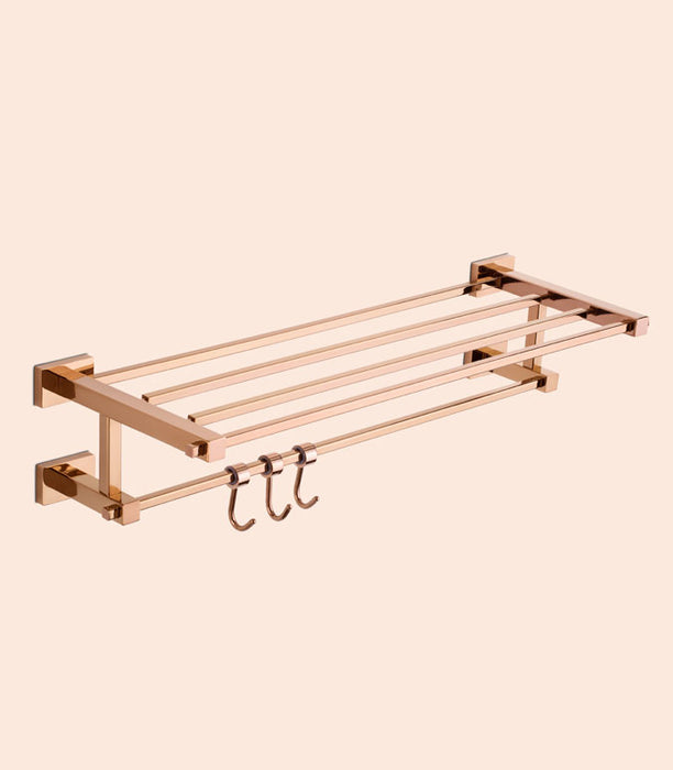 BASSINO Stylish Towel Rack With Rod For Bathroom/office/home/hotels-Brass-Chrome Glossy Finish Rose gold