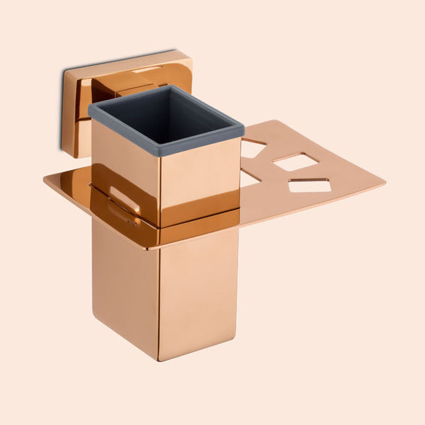 BASSINO Stylish Toothbrush Tumbler For Bathroom/office/home/hotels-Brass-Glossy Finish Rose gold
