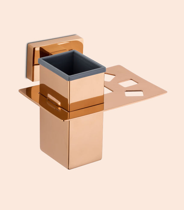 BASSINO Stylish Toothbrush Tumbler For Bathroom/office/home/hotels-Brass-Glossy Finish Rose gold