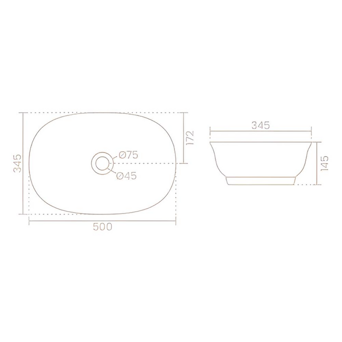 Premium Aesthetic Ceramic White Smooth Oval Table Top Basin (PETAL) (500x345x145 mm)