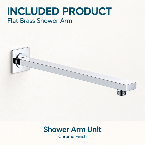 Serveo By Bassino 16-Inch Chrome Flat Brass Shower Arm | 400 mm Wall-Mounted Arm for Overhead Rain Showers