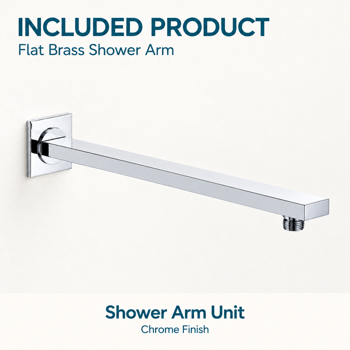 Serveo By Bassino 16-Inch Chrome Flat Brass Shower Arm | 400 mm Wall-Mounted Arm for Overhead Rain Showers