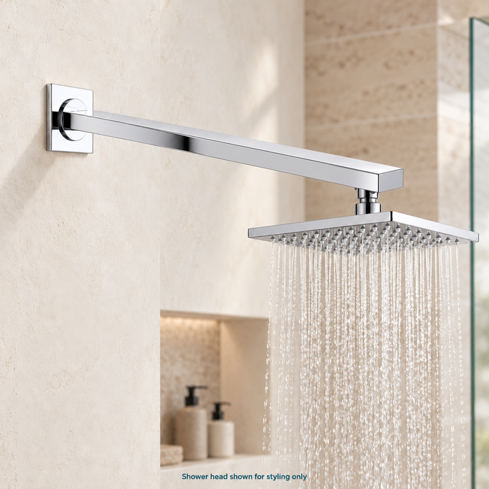 Serveo By Bassino 16-Inch Chrome Flat Brass Shower Arm | 400 mm Wall-Mounted Arm for Overhead Rain Showers