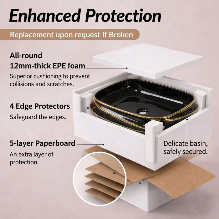 Premium Black & Gold Rectangular Luxury Countertop Wash Basin