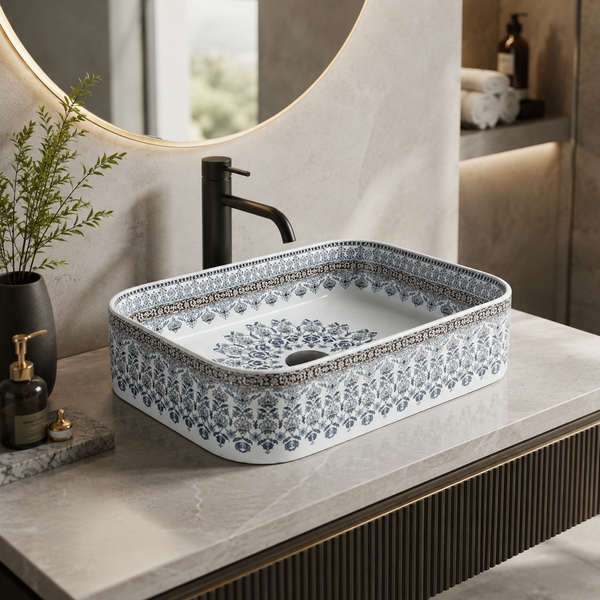 Premium Designer Multi-Print Table Top Basin (20x14x5 In) Morrocon