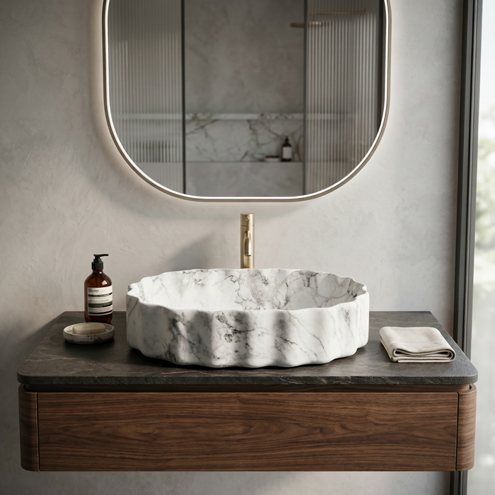 Premium Designer White with marble design Table top Wash Basin 