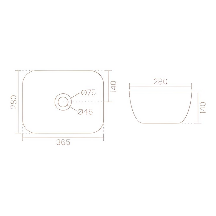 Premium Table Top Ceramic Spacious Vessel Basin (ROCKY 14") (365x280x140 mm)