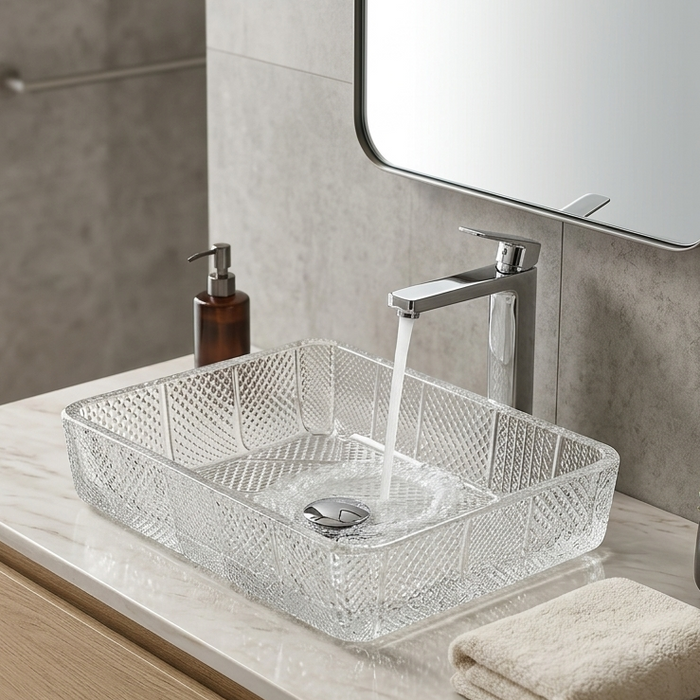 Rectangle Transparent Glass Wash Basin