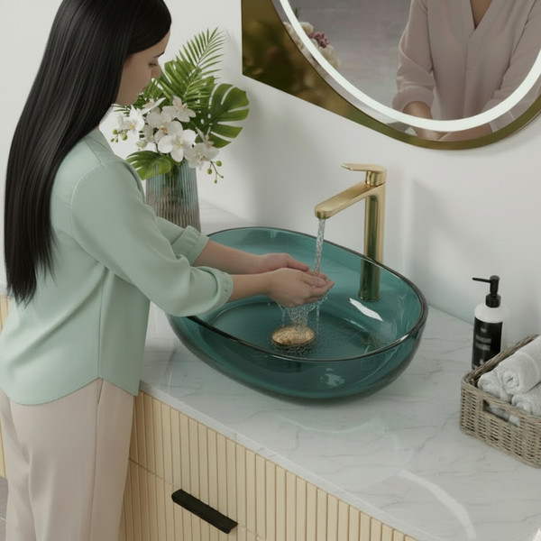 Bassino Modern Transparent Resin Wash Basin | Stylish Countertop Wash Basin for Bathroom–550x400x150 mm LAKE BLUE