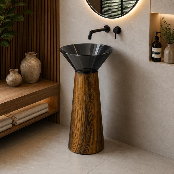 Resin Pedestal Wash Basin,size-19.5x19.5x36 Inch Wooden
