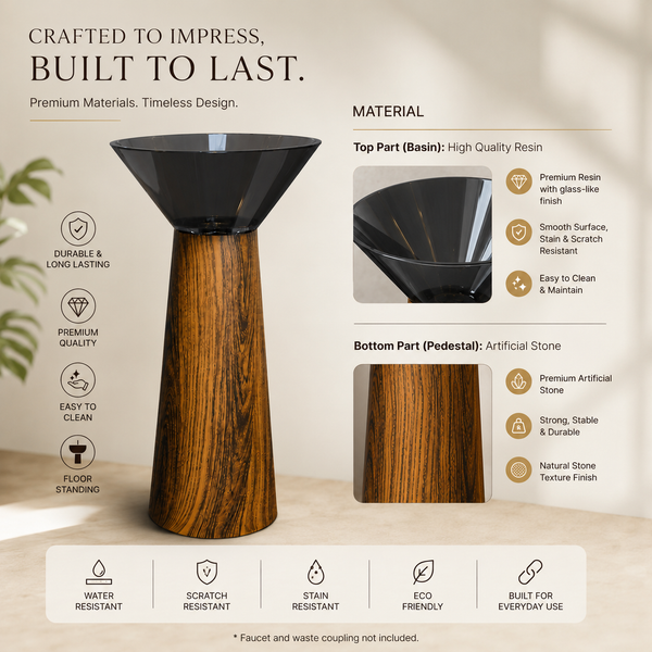 Resin Pedestal Wash Basin,size-19.5x19.5x36 Inch Wooden