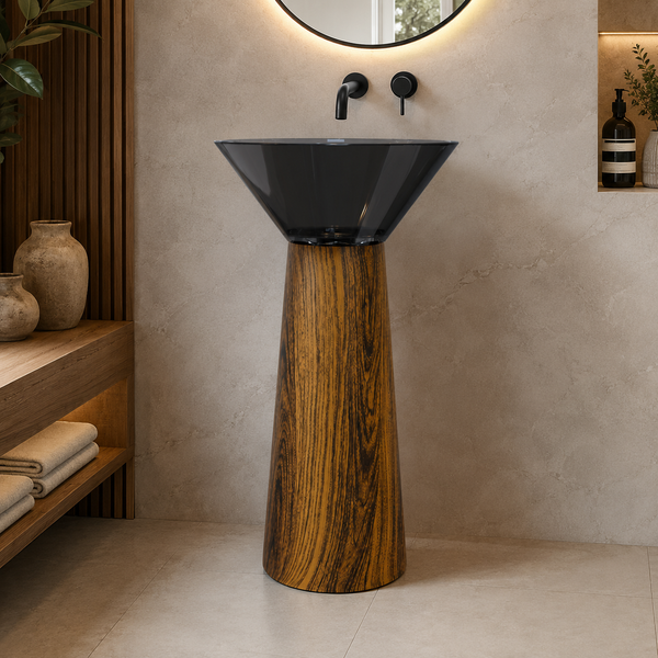 Resin Pedestal Wash Basin,size-19.5x19.5x36 Inch Wooden