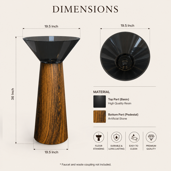 Resin Pedestal Wash Basin,size-19.5x19.5x36 Inch Wooden