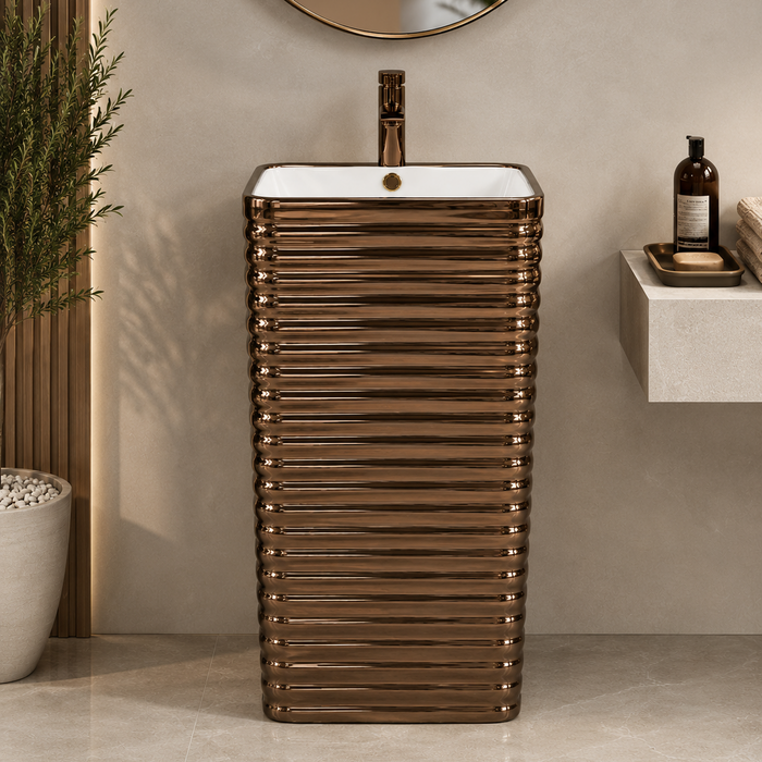 Rose Gold Ceramic Pedestal Wash Basin