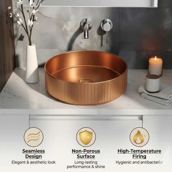 Bassino Modern Stainless Steel Wash Basin | Stylish Countertop Wash Basin for Bathroom–400x400x130 mm Rose gold