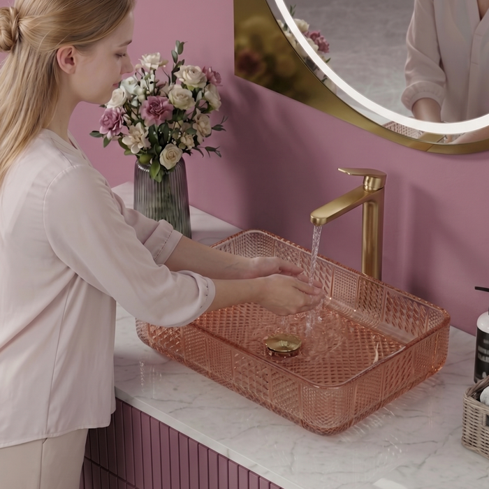 Rose gold Rectangle Transparent Glass Wash Basin