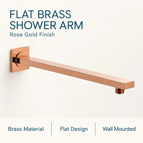 Serveo By Bassino 16-Inch Rose Gold Flat Brass Shower Arm | 400 mm Wall-Mounted Arm for Overhead Rain Showers