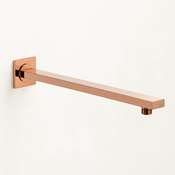 Serveo By Bassino 16-Inch Rose Gold Flat Brass Shower Arm | 400 mm Wall-Mounted Arm for Overhead Rain Showers