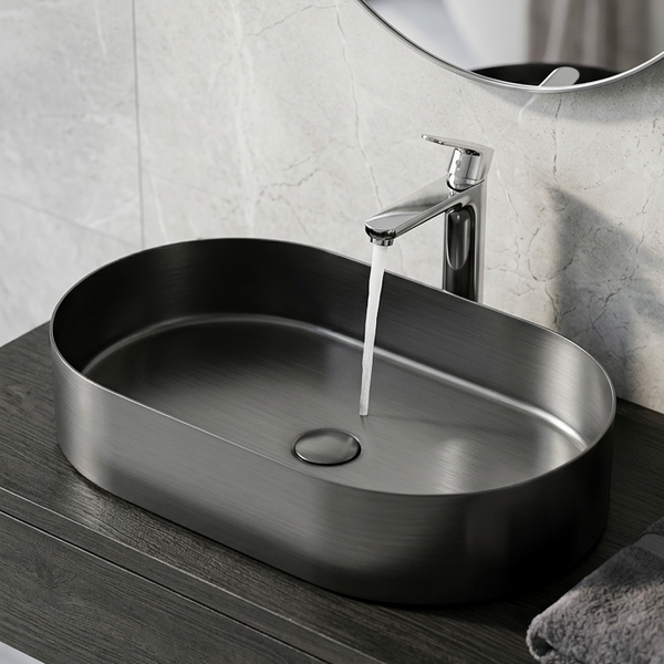 Bassino Modern Stainless Steel Wash Basin | Stylish Countertop Wash Basin for Bathroom–650x380x120 mm Black