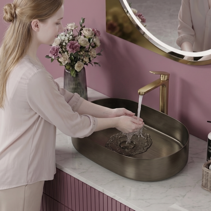 Round Edges Bronze Stainless Steel Wash Basin 