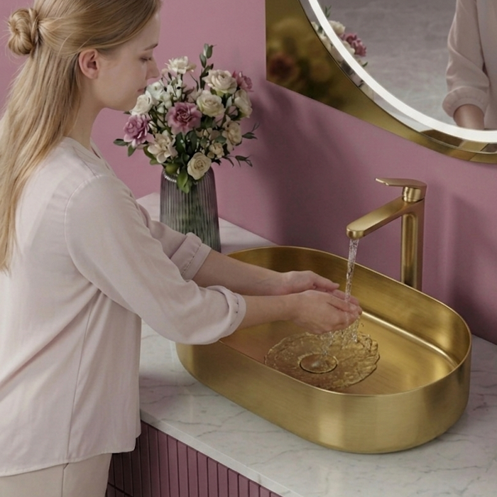 Round Edges Gold Stainless Steel Wash Basin