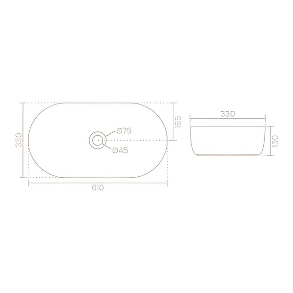 Premium Ceramic Table Top Basin (STANZA 610x330x130mm)