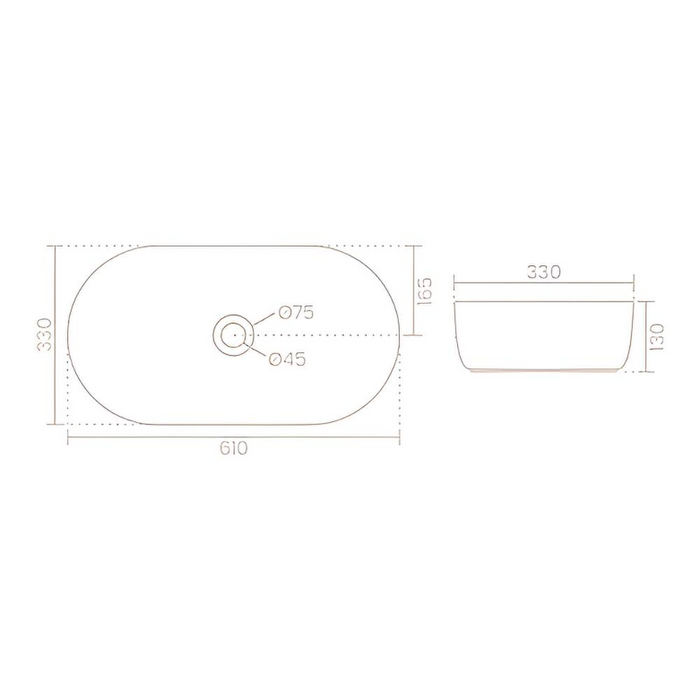Premium Ceramic Table Top Basin (STANZA 610x330x130mm)