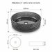 Smoky Black round glass table top wash basin with geometric diamond texture, 400 × 400 × 120 mm, for modern luxury bathrooms.