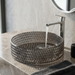Smoky Black round glass table top wash basin with geometric diamond texture, 400 × 400 × 120 mm, for modern luxury bathrooms.