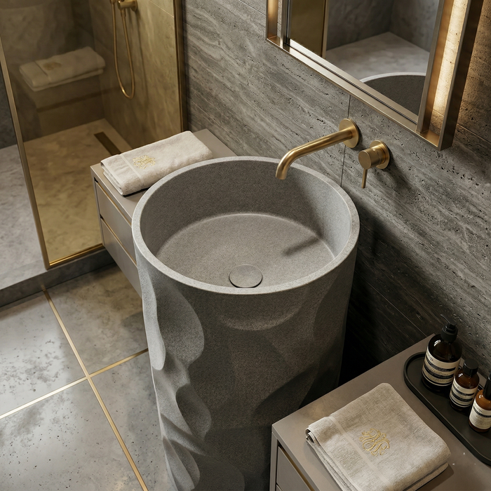 Textured Grey Freestanding Pedestal Wash Basin