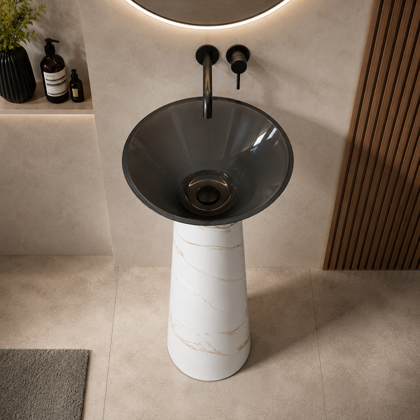 Resin Pedestal Wash Basin,size-19.5x19.5x36 Inch White Satvario