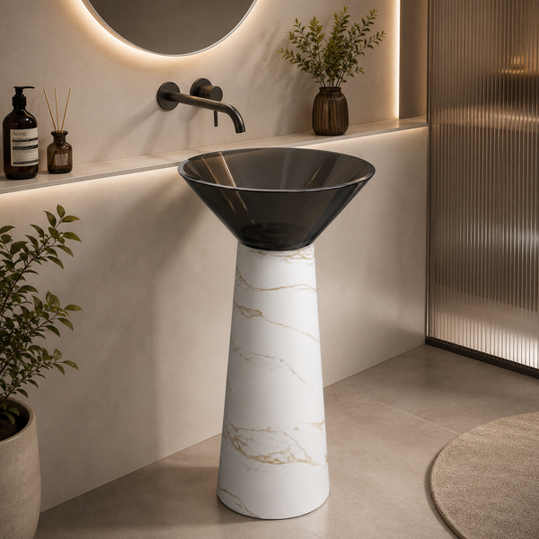 Resin Pedestal Wash Basin,size-19.5x19.5x36 Inch White Satvario