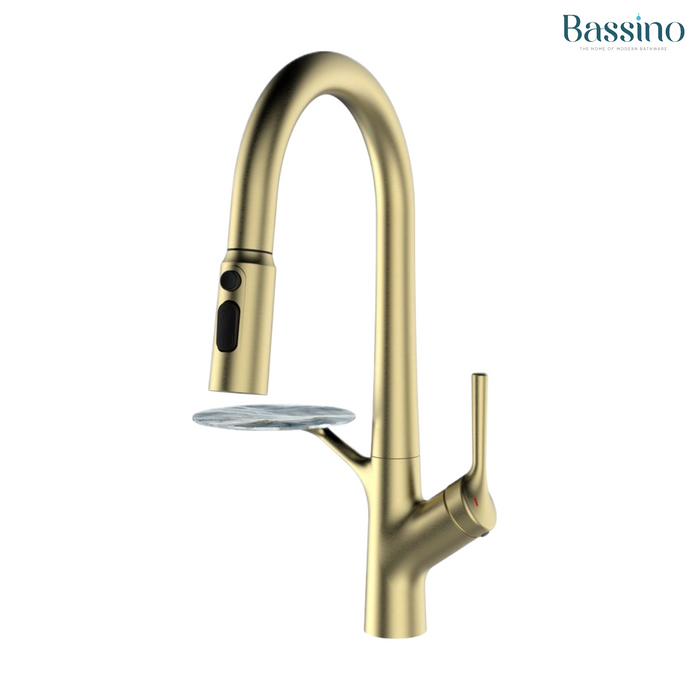Pull-Out 3-Function Kitchen Sink Mixer Tap | 360° Swivel | Multi-Flow | 4 Finishes | 7-Year Warranty Brush Gold
