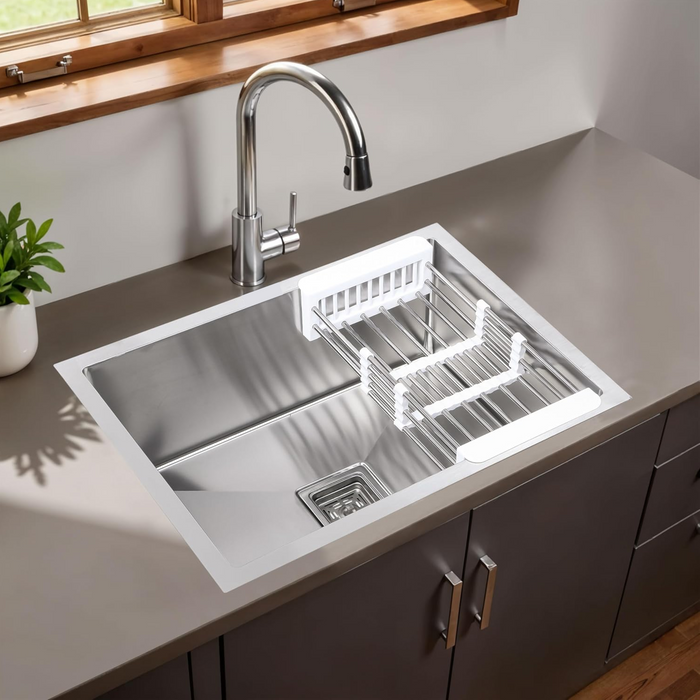 Bassino Handmade 304 GRADE Kitchen Sink 22x18 Inch ,Satin Finish, 25 Years Warranty