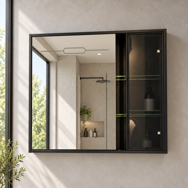 800mm Wall-Mounted Bathroom Vanity Set with Wash Basin, Mirror Cabinet & Fluted Storage Door