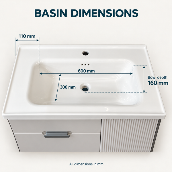 800mm Wall-Mounted Bathroom Vanity Set with Wash Basin, Mirror Cabinet & Fluted Storage Door