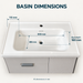 Wall-mounted bathroom vanity set with white basin, light grey cabinet, fluted door and dark-framed mirror cabinet.