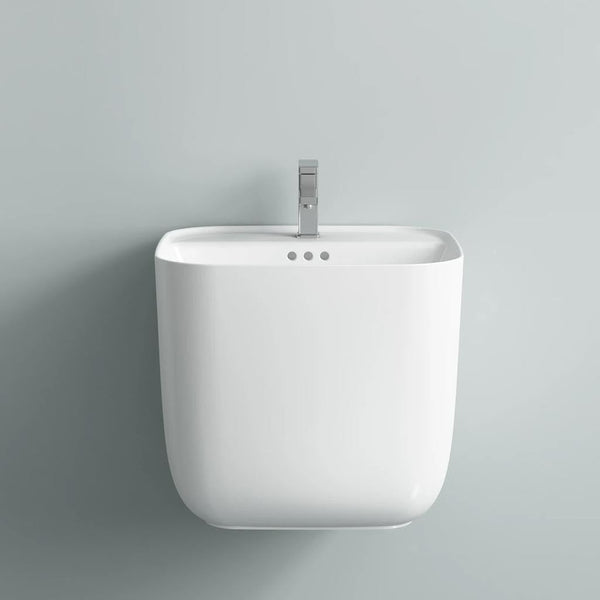 Premium Ceramic Wall mount Wash Basin, White Finish (17 × 18 × 16 In)