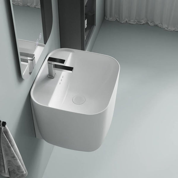 Premium Ceramic Wall mount Wash Basin, White Finish (17 × 18 × 16 In)