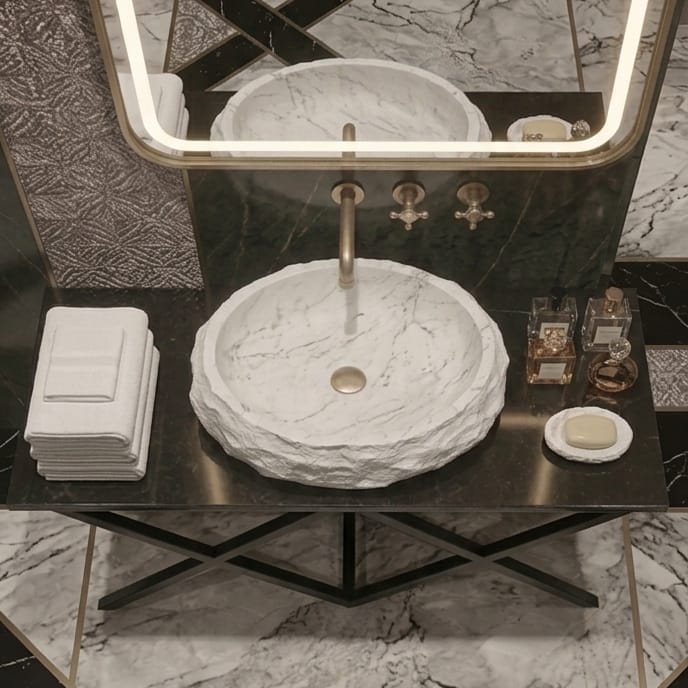 BASSINO Artificial Stone Finish Table Top Basin – 19″ x 14″x 6" Matte Designer Countertop Wash Basin