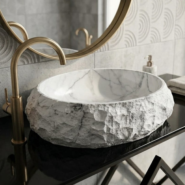BASSINO Artificial Stone Finish Table Top Basin – 19″ x 14″x 6" Matte Designer Countertop Wash Basin