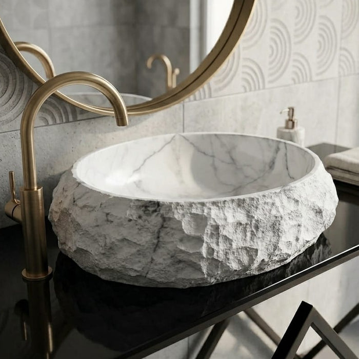 BASSINO Artificial Stone Finish Table Top Basin – 19″ x 14″x 6" Matte Designer Countertop Wash Basin