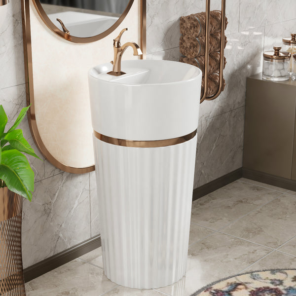 Premium Ceramic Pedestal Wash Basin 17x17x32 Inches | White Glossy Finish | Modern &amp; Traditional Bathroom Design | Durable, Stain-Resistant