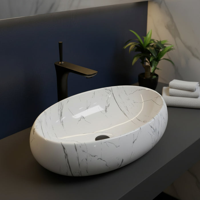 White Marble pattern Table Top Wash Basin