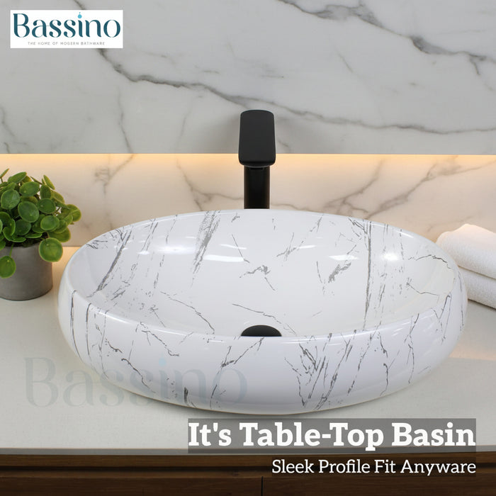 White Marble pattern Table Top Wash Basin